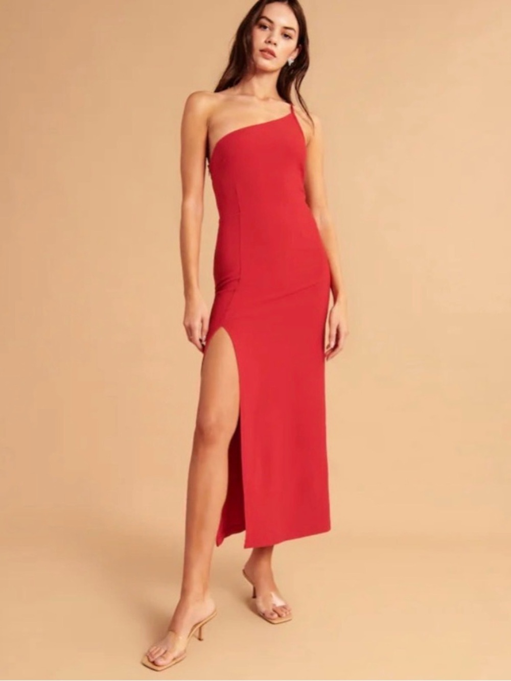 NWT Abercrombie & Fitch Red Asymmetrical One-Shoulder Maxi Dress in XS